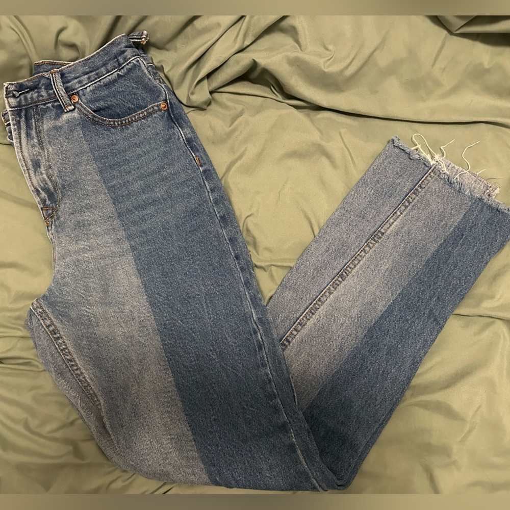 Fashion Nova Two-Tone Blue Straight Leg Jeans